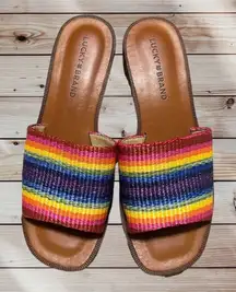 Lucky Brand Women's Size 8  Brown Leather Flip Flop Sandal Heel Rainbow Beach‎