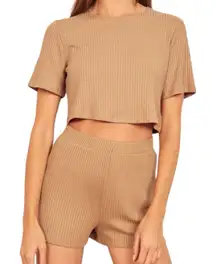 Reformation Jeans Size S Marble Tan 2 Two Piece Ribbed Wesley T-Shirt Short Set