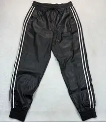 Karl Lagerfeld Faux Leather Joggers Track Pants Side‎ Stripe Drawstring Black S