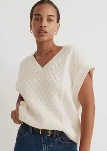 Madewell Women’s Ivory Cable Knit Pullover V-Neck Oversized Vest Size L