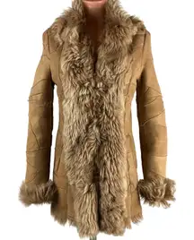 Genuine Shearling Sheepskin Patchwork Penny Lane Coat Sz 38