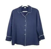 Aritzia Wilfred Satin Top Blouse Blue White Trim Button Front Murol Pajama Small