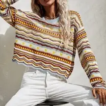 Women’s Blue Multi Hollow Open Crochet Cropped Sweater sz small