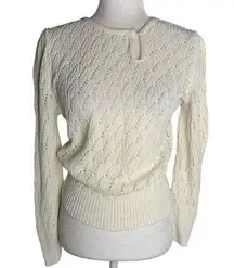 Vintage 70s It's Pure Gould Crochet Knit Sweater S Cream Long Sleeve Key Hole