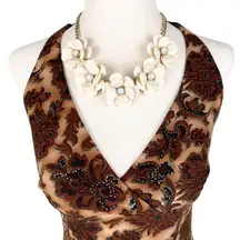 Vintage Y2K Chunky Acrylic Flower Necklace Rhinestone Jewel Statement Retro