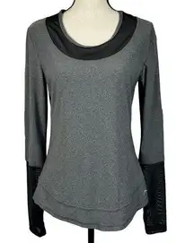 X by Gottex Medium Top Mesh Inserts Stretch Long Sleeve Gray Heather Curved Hem