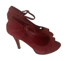 White House Black Market Size 8.5 Snake Skin‎ Suede Red 5 Inch Pump Heels