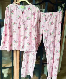 Classic Whimsy Pajamas Set Bows Coquette floral roses long sleeve pants henley