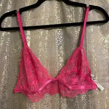Free People Bright Eyes Hot Pink Romantic Coquette Sheer Lace Bralette M NWOT