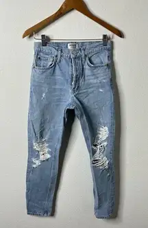 Agolde High Rise Distressed Light Wash Slim Jeans Womens Size 24