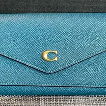 Coach  Deep Turquoise Crossgrain Texture Leather Wyn Envelope Wallet