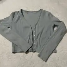 Brandy Melville Paige Blue Ribbed Crop Cardigan Longsleeve Normcore Women's