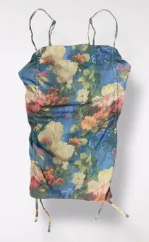 Urban Outfitters Tasmin Mesh Rouched Cropped Cami Size XS Blue‎ Floral