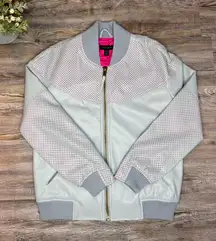 Top Shop Womens IDOL Light Blue Faux Vegan Leather Bomber Jacket Size 4 Small