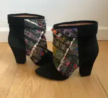 Anthropologie Howsty Nima Indhi Black Suede Ankle Boots patchwork 38 7.5
