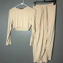 SHEIN Beige Crop Top & Skirt Set - M