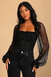 Lulus Black Mesh Bodysuit Long Sleeve