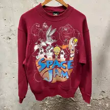 The Vintage Shop Vintage 1996 Space Jam Warner Bros Graphic Crewneck Sweatshirt Maroon Unisex