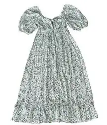 Love Ady Bell Sleeve Ruffle Hem Blue Green Floral Maxi Dress NEW Large