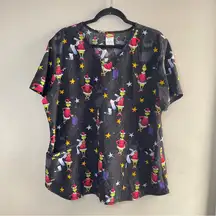 DR. SEUSS Grinch Who Stole Christmas Black Scrubs Top Medical/Dental/Vet, XL