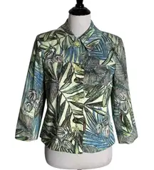Harve Benard Tropical‎ Print Blazer Jacket Size 6 Button Maximalist Green