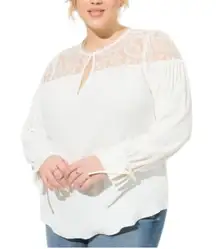 Torrid Georgette Lace Trim Yoke Long Sleeve Blouse Cloud Dancer White Size 1