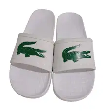 Lacoste White Slides with Green Logo