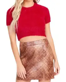 Altar’d State Winnie Plaid Faux Leather‎ Minnie Skirt Brown Large