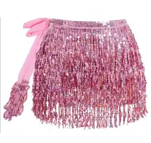 Pink Sequin Belly Dance Hip Scarf Tassel Wrap Sparkly Fringe Skirt ONE SIZE