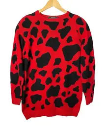Vintage William Kasper California Red Cow Print Cashmere Sweater Size Medium‎