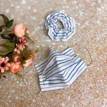 Blue White Dots Face Mask And Scrunchy 