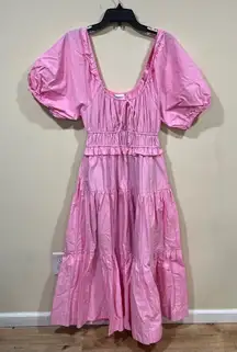 &Merci women's pink maxi dress cotton party wear size large long pockets