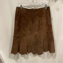 Vintage 90’s-y2K Giorgiou Studio brown suede scalloped cut out flare skirt boho