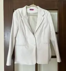 White Oversized Faux Leather Blazer