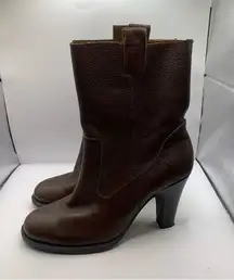 Nine & Co Brown Pebbled Leather Mid Height Boot 8 Heel cowgirl almond toe 031024