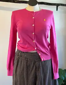 Ralph Lauren Sport Pink 100% Cotton Button Down Cardigan Sweater Size XL