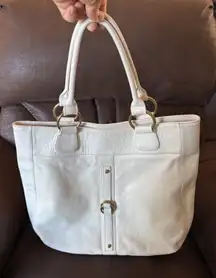 Rachel Nasvik White Leather Purse Tote Tabitha Bag Gold Hardware