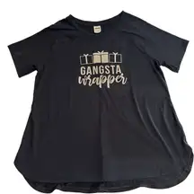 Christmas Shirt Gangsta Wrapper Funny Large Black‎ And Glitter