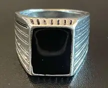 Trendy Black obsidian stone S925 silver ring size 8