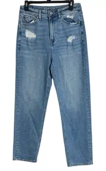 American Eagle Light Blue Stretch Mom Straight Distressed Jeans size 8