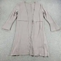 Linda Anderson Womens Cardigan M Cream Button Cuff Bell Sleeve Raw Hem Soft Long