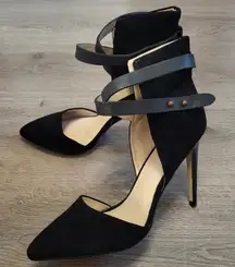 Joe's Jeans Laney Ankle Wrap Heels Black Suede Pumps Stiletto Pointed Toe sz 8.5