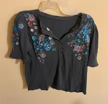 Sundance Avril Embroidered Henley in Charcoal