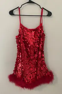 New OW Collection Luna Sequin Feather Red Holiday Dress Size Large