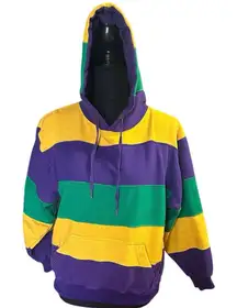 Mardi Gras Striped Hoodie – Purple, Green & Yellow, Festive Vibes