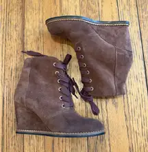 Kate Spade New York Saundra Honey Brown Suede Lace Up Wedge Boot Size 7.5 $298
