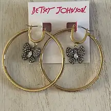 Betsey Johnson black star rhinestone hoop earrings