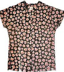 Cabi Harmony Blouse‎ Black Pink Floral Pleated Front Size Small Pre-owned