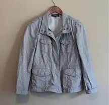 Talbots Pinstripe Zip Up Jean Jacket Womens Size 4 Blue White Buttons Denim Coat