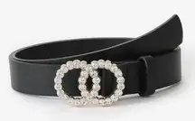 Vegan Faux Leather Double‎ Circle Rhinestone Glitz Belt